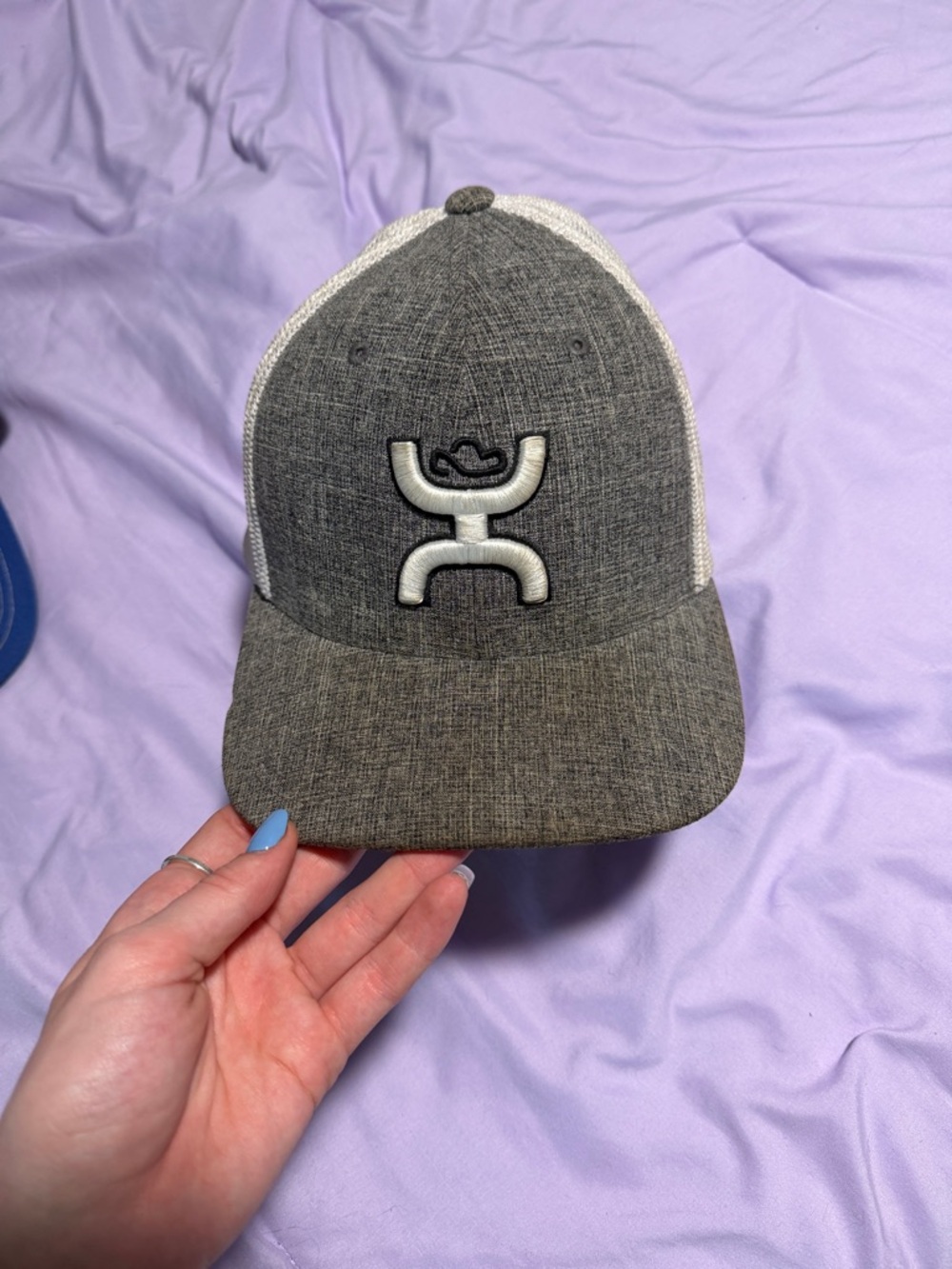 Gray Mesh-Back Trucker Hat with Embroidered Logo